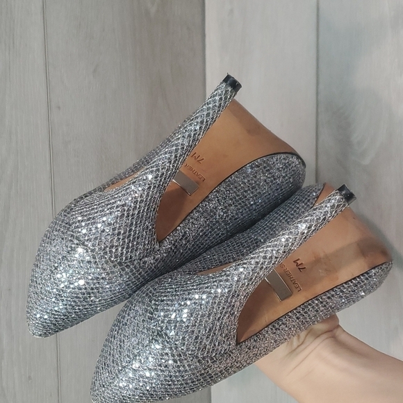 Badgley Mischka Womens Sparkly Glitter High Heels Open Toe shoes sz 7M - Picture 6 of 13